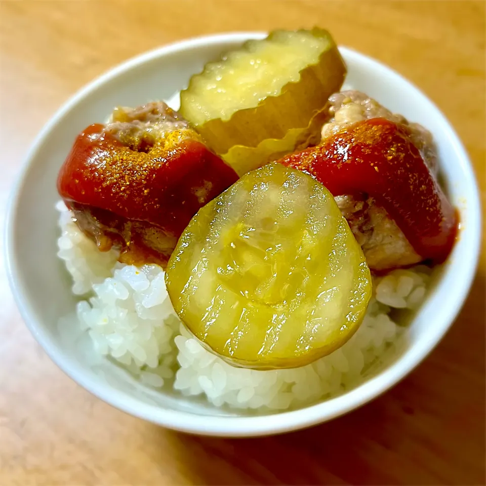 豚小間ボールとディルピクルスのカリーヴルスト風めし|deekay71さん