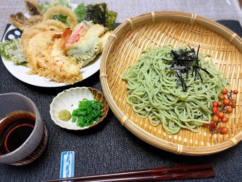 茶そばと天ぷら|まなこさん