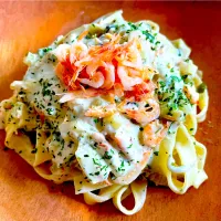 休日Brunch②生桜海老と大根の葉のクリームソースのフィットチーネ| KANAさん