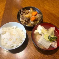 自炊　肉じゃが　鶏鍋　ご飯|みんさん