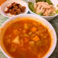 ☆ミネストローネ　☆ささみ豆腐サラダ　☆鶏皮唐揚げ| chikakoさん