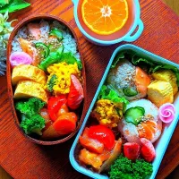 鮭おにぎりと酢鶏のお弁当🍱|さらママさん