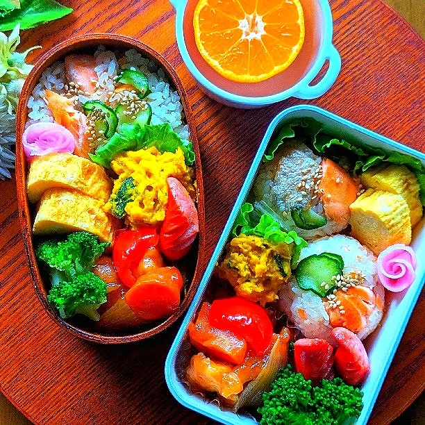 鮭おにぎりと酢鶏のお弁当🍱|さらママさん