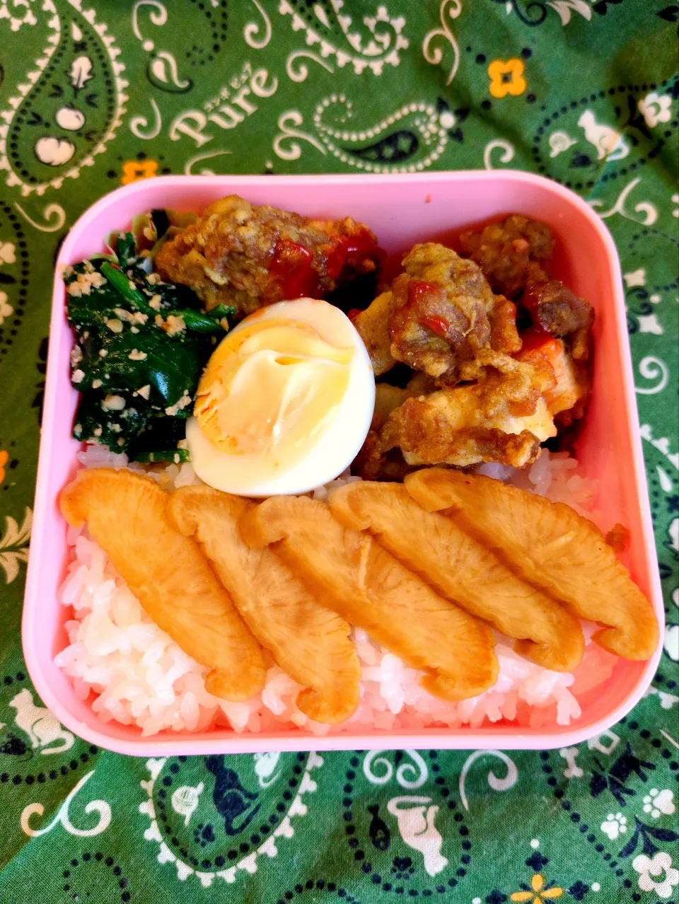 豚こま長芋スパイス揚　いぶりがっこ弁当|まゆみさん