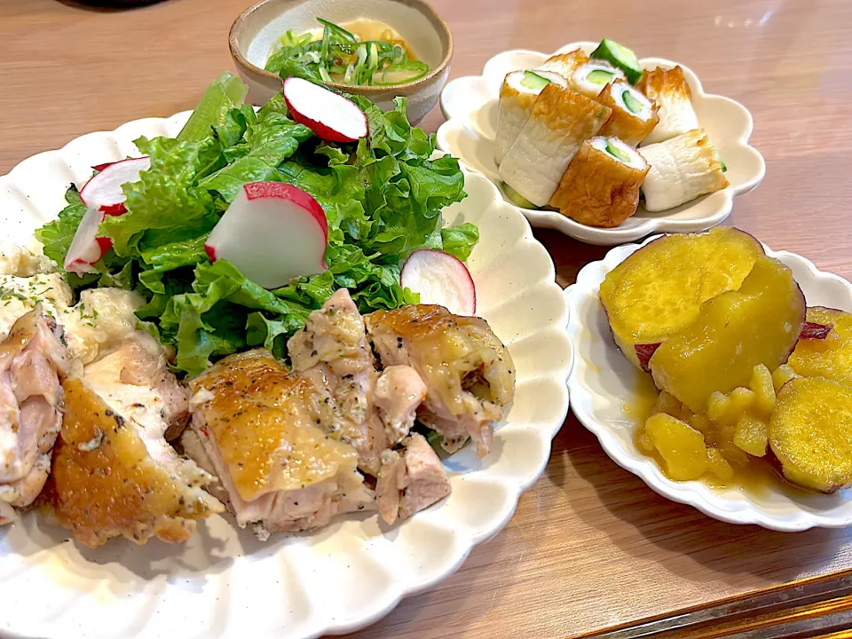 チキンのガーリックバジル焼きメインの夕飯|yukopunさん