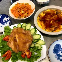 照り焼きチキン、にんじんしりしり、カニ玉|nao子さん