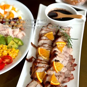 Snapdishの人気料理写真:由美さんの料理 　豚バラローストポーク　バルサミコオレンジソース添え🍊