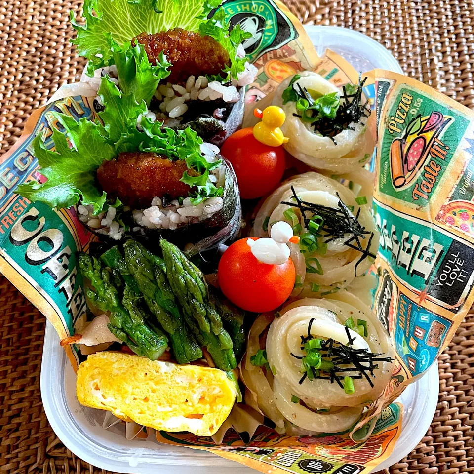 ヒレカツ海苔巻きとたらこうどん弁当|ヘルペイさん