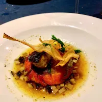 Salmon risotto topped with pan-fried foie gras| gonbenさん