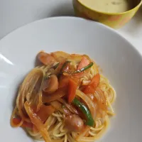 ☆夕飯☆ナポリタン、コーンスープ|ｼｮｺﾗさん