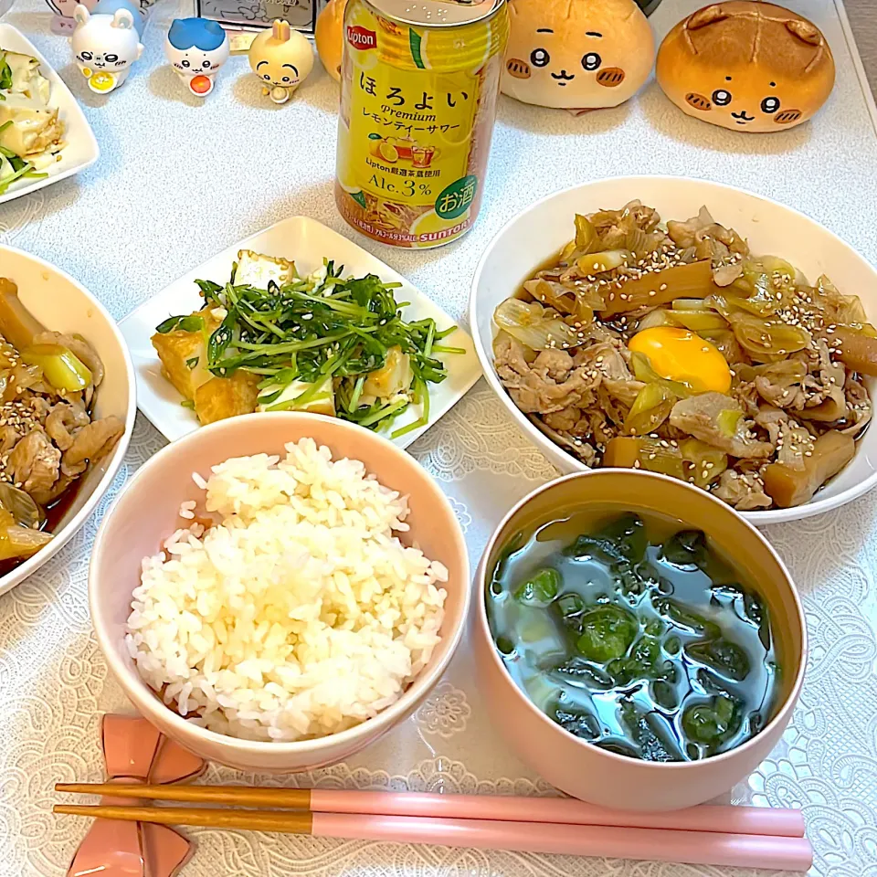 豚ネギメンマ炒めと豆苗と厚揚げの中華和え|めいさん