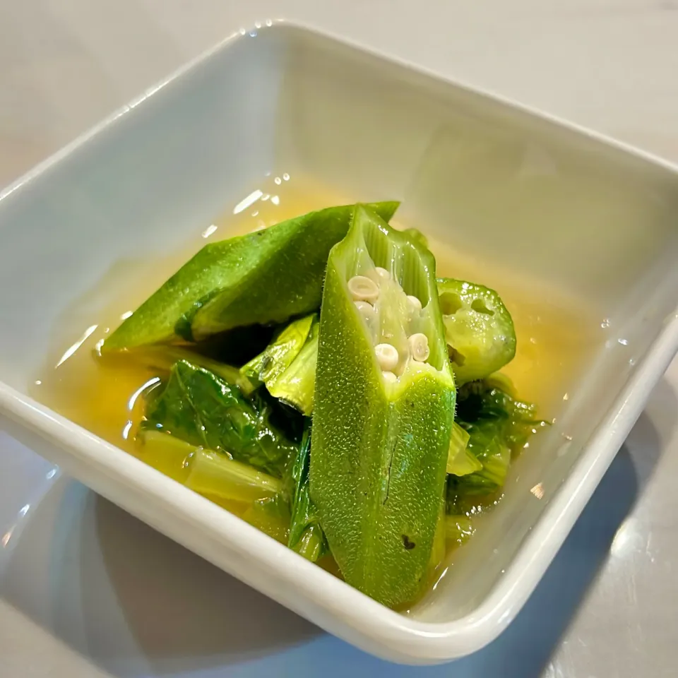 小松菜とおくらの煮浸し|ぎんさん