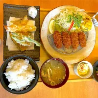 カキフライ定食に天ぷら単品添え|はるかさん