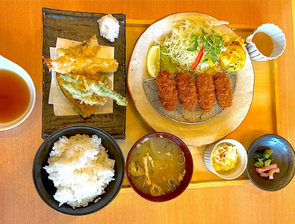 カキフライ定食に天ぷら単品添え|はるかさん