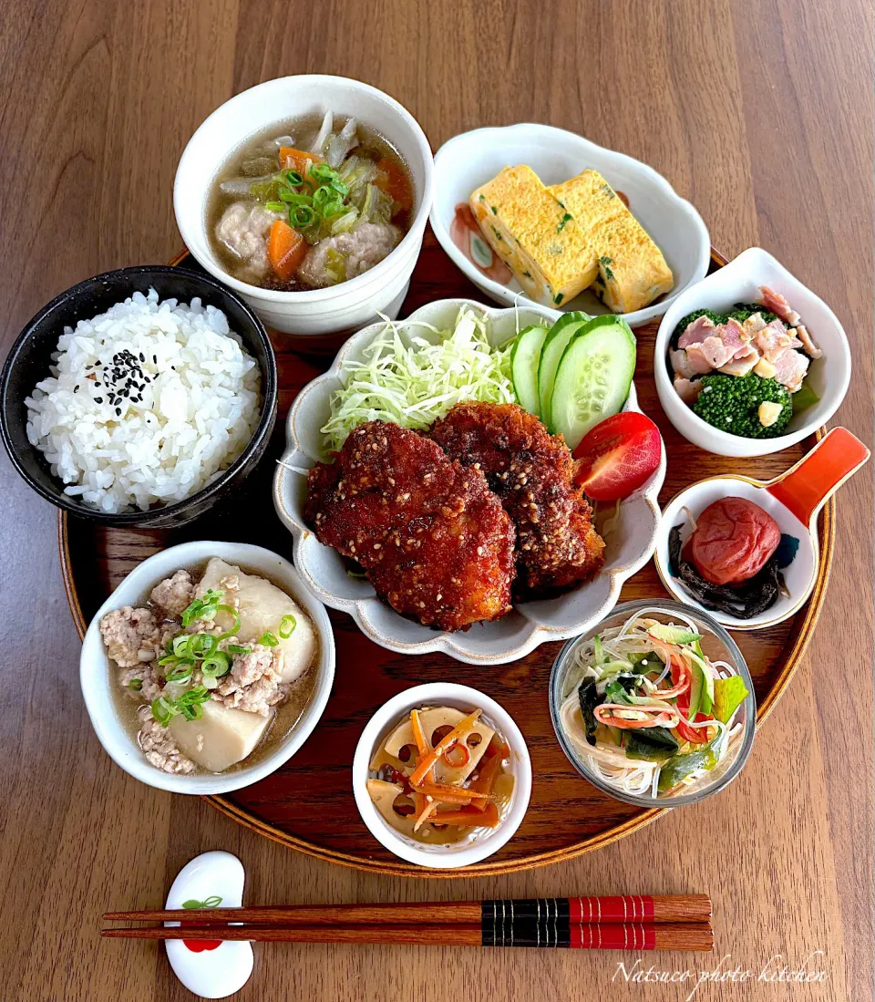 ソースチキンカツ定食😋|ナツ1224さん