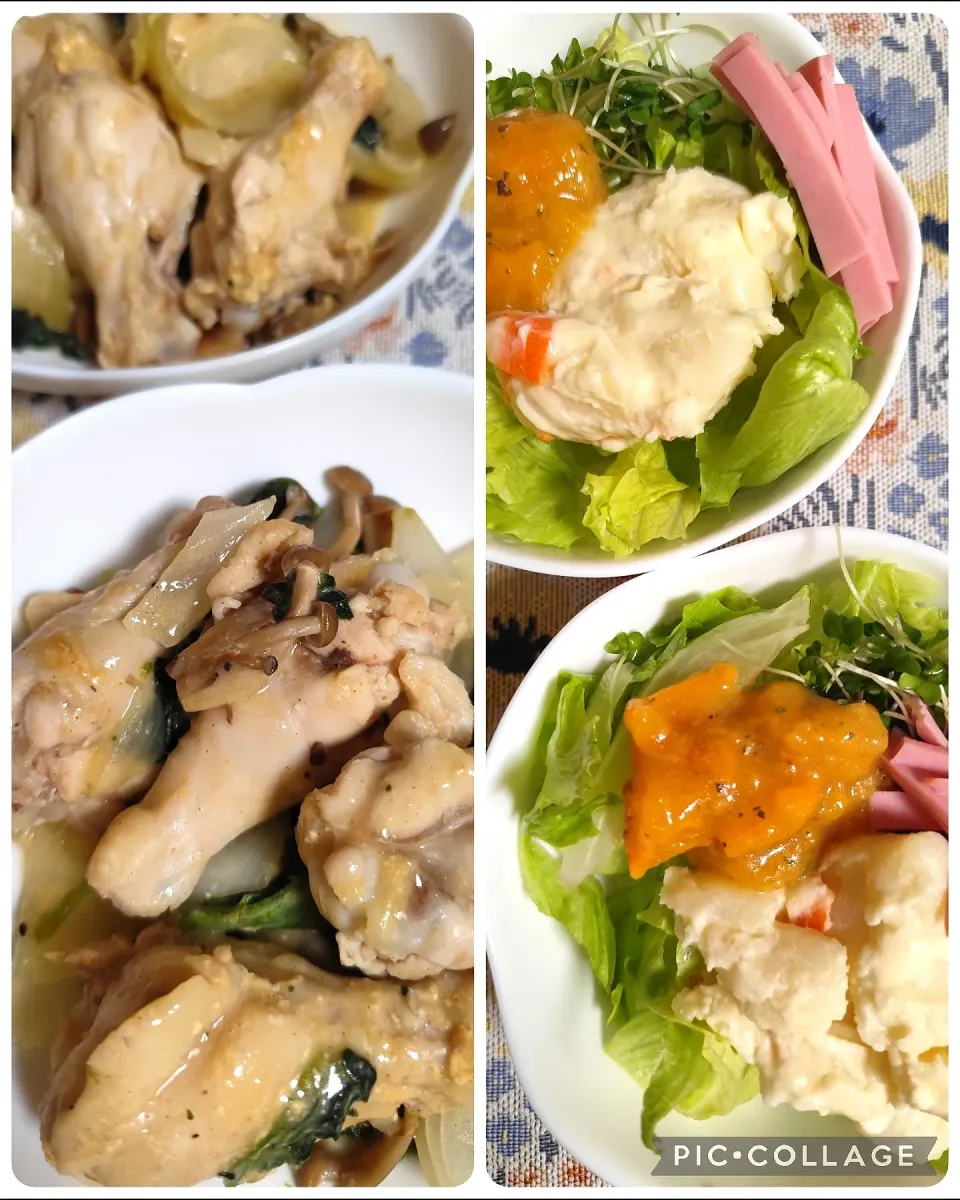 m.rafuさんの料理 柿ジャムソースサラダ、つぶみそマヨ味手羽元蒸し焼き|m.rafuさん