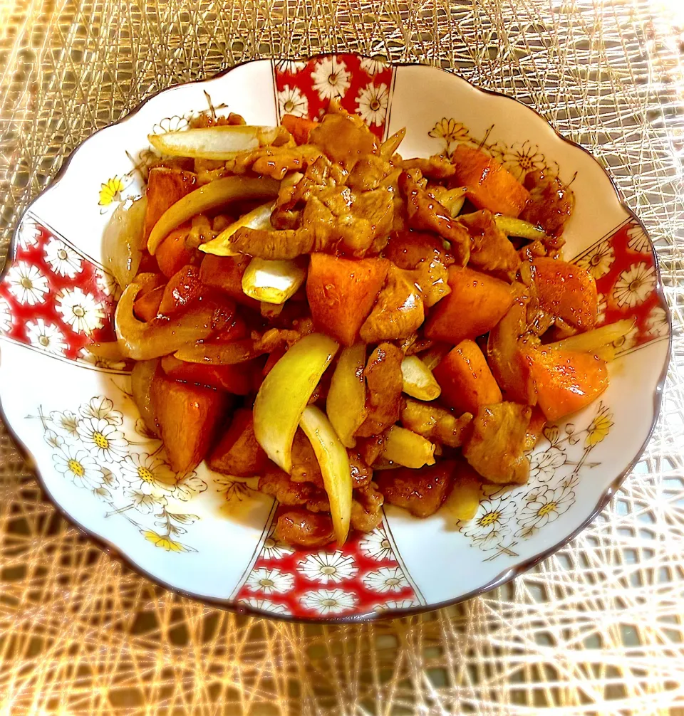 柿と豚肉の炒め物|なか★やまさん