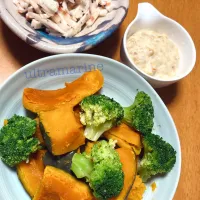 ＊かぼちゃとブロッコリーのサラダ、長芋の海苔梅和え♪＊| ultramarineさん