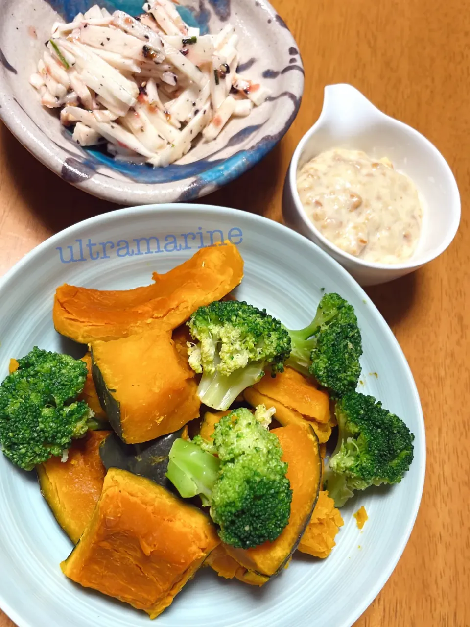 ＊かぼちゃとブロッコリーのサラダ、長芋の海苔梅和え♪＊|ultramarineさん