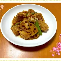 鶏肉とれんこんの甘酢しょうゆ🐔|めっちいさん