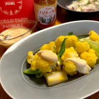 オレンジカリフラワーのハリッサ豆乳マヨ|むぎこさん