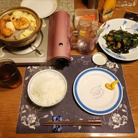 ご飯、おでん、なす味噌炒め、沢庵、辛子明太子、烏龍茶(夕飯)|enarinさん
