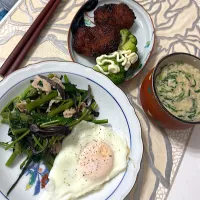 空芯菜の炒め物　イカタレフライ|卍さん