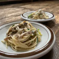 アワビタケとソーセージの柚子胡椒クリームソース