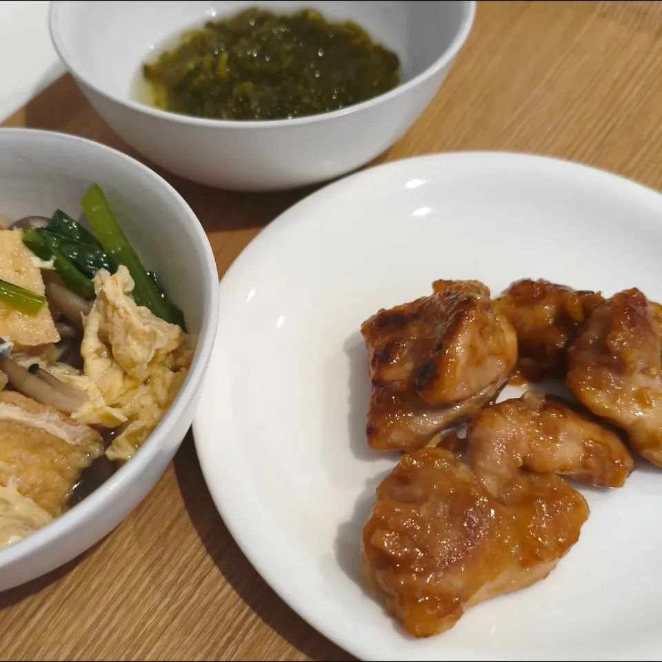 鶏の照り焼き 厚揚げ煮 めかぶ|mさん