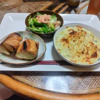 ニョッキが余ってたので、グラタンに入れて夜ご飯にしました✨