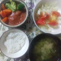 夕食   クイック煮込みハンバーグ風|はやとさん