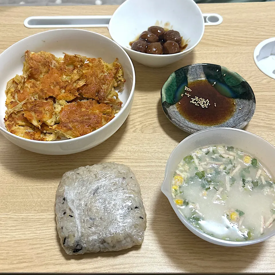 えのきチヂミ、春雨スープ、ミートボール(夜)|＾＾さん