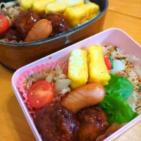 肉団子＆たっぷりきのこのツナマヨ炒め弁当|さやかさん