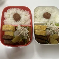 パパ弁と母弁☆紅生姜天☆ウインナー巻き☆さつまいもの甘露煮☆卵焼き☆マルシンハンバーグ☆ごぼうサラダ|Saharaさん