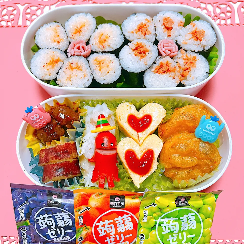 明太マヨ&鮭マヨ細巻きお弁当🍱|miyurumoさん