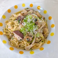 11/10のお昼ごはん　あさりときのこのパスタ🍝|卯月さん