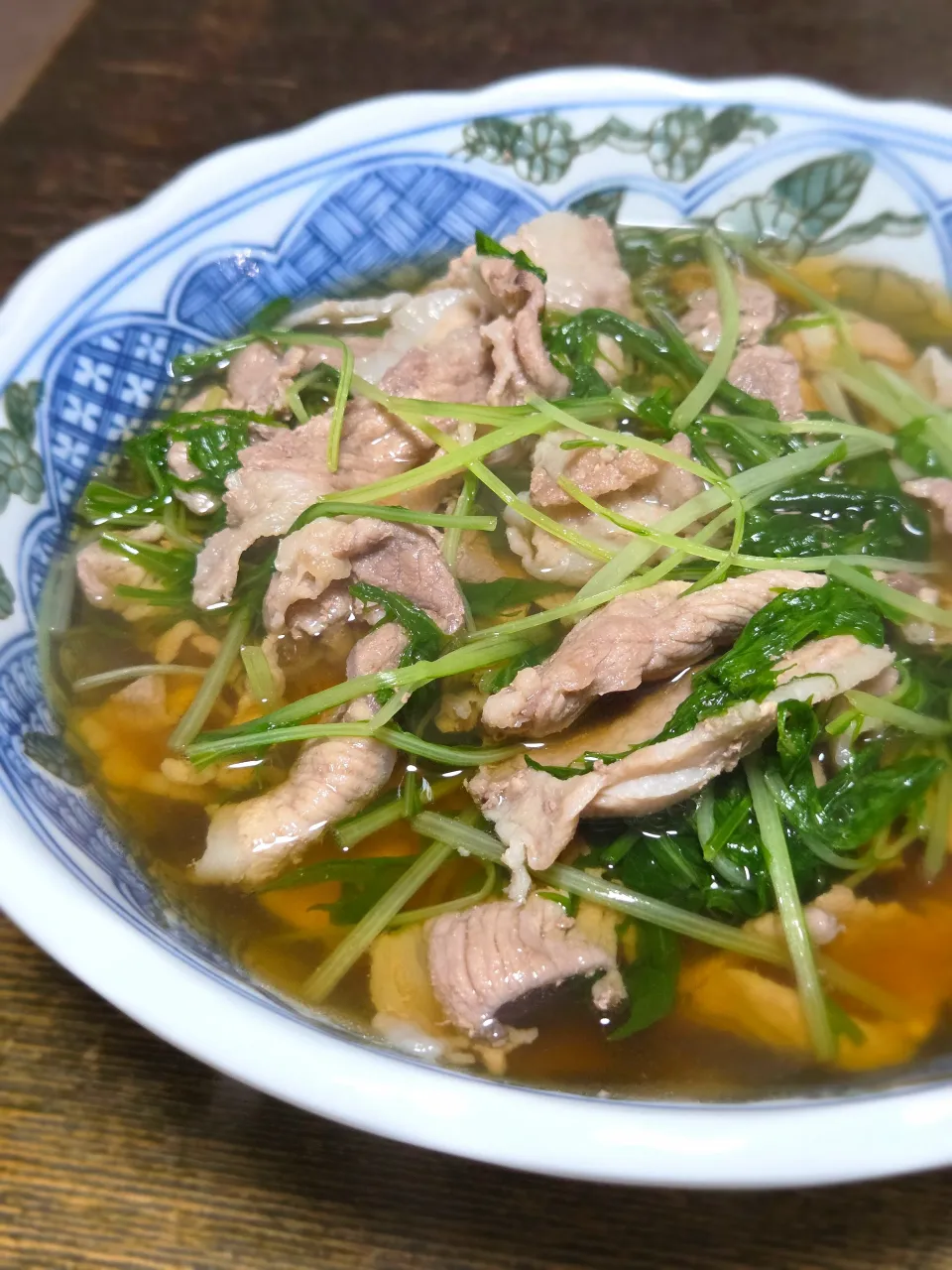 パパ作🥸豚こまと水菜のめんつゆ煮|ぱんだのままんさん