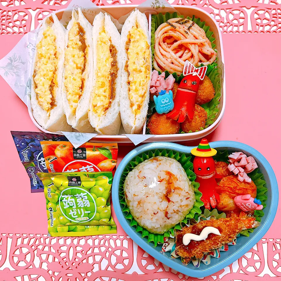 てりたまサンド&おかかチーズおにぎりお弁当🍱|miyurumoさん