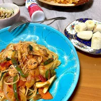 ナポリタン＊無限キャベツ＊食前バナナ＊ヨーグルトドリンク|さくたえさん