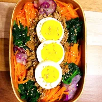 ご近所さんから頂いた紫大根のナムルも添えてビビンバ丼☺︎|きなこもちさん