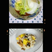 アサリとさつまいもの炊き込みごはんと白菜のポン酢がけ(ｏ´艸｀ｏ)♪|ぽんすけさん