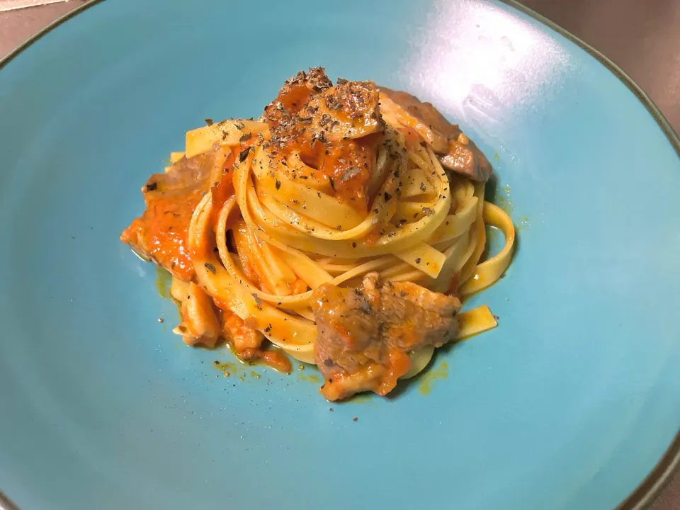 鴨トマチーのフィットチーネ|ゆめみどりさん