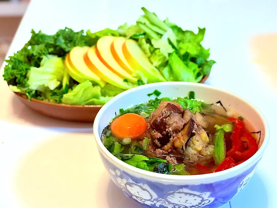 茄子挽肉炒め煮鶏出汁かけ汁うどん|マニラ男さん