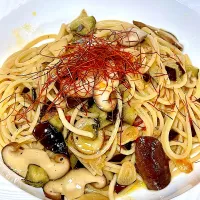茄子と冬子椎茸のペペロンチーノ|じいちゃんさん