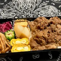 2025.11.13 息子弁当　◎焼肉丼　◎卵焼き　◎カブと厚揚げの煮物　◎キャベツピクルス　◎蓮根きんぴら|goroさん
