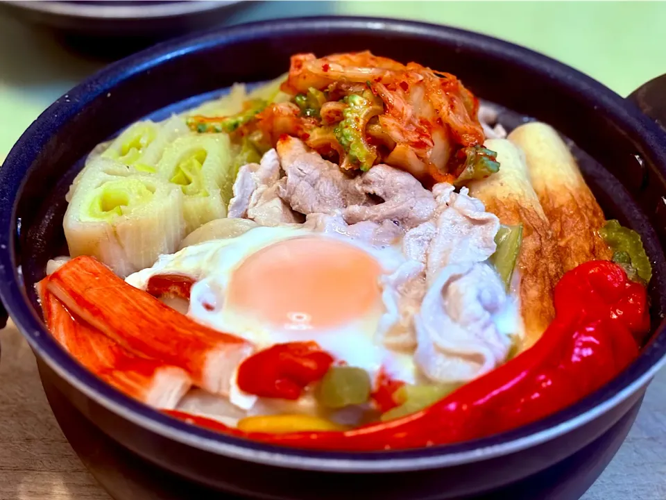 深谷ネギと三元豚のキムチ鍋焼きうどん|マニラ男さん