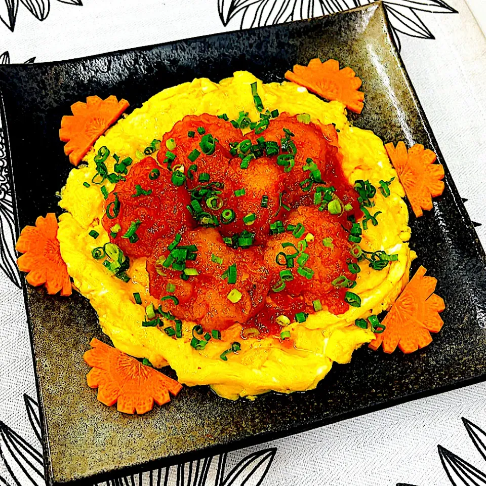 卵とろとろ🎵エビチリ|まめもにおさん