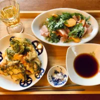 紫蘇とり天、柿と春菊のサラダ|マユマユさん