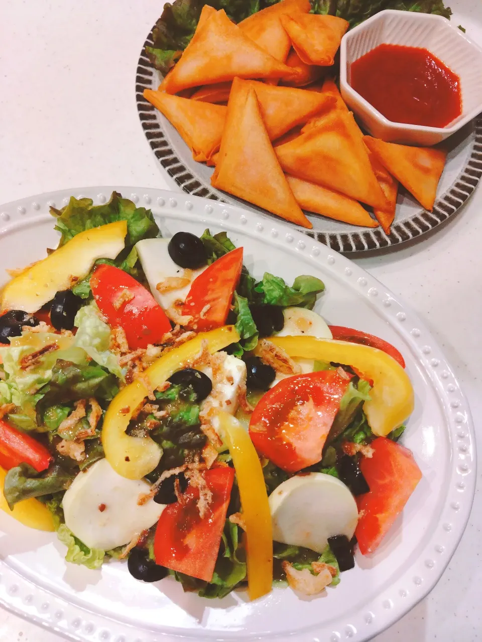 ハムチーズ春巻き、モッツァレラチーズとトマトのイタリアンサラダ|samさん