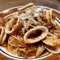イカのトマトソースパスタ(*^^*)|しーPaPaさん